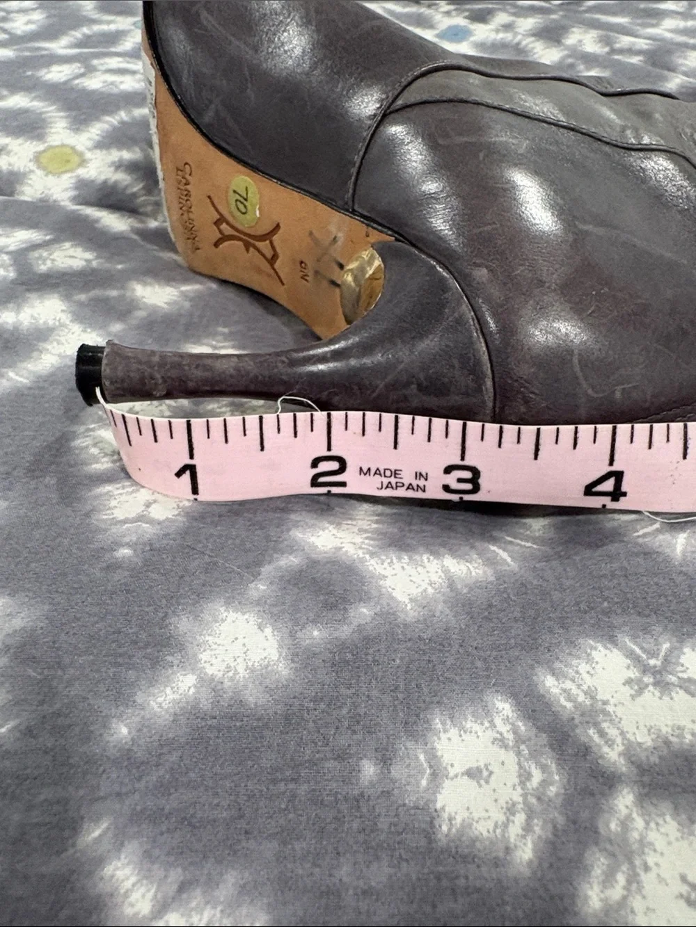 Carolinna Espinosa Gray Knee-High Pointed Toe Heel Boots with Silver Cap